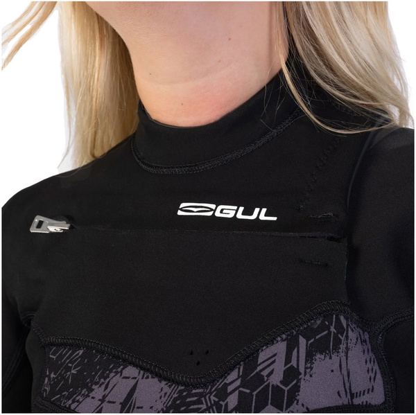 2026 Gul Womens Response Echo 3/2mm Chest Zip Wetsuit RE1328 - Black / Broken Palm